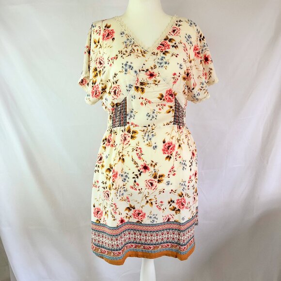 live and let live Dresses & Skirts - Women's Boho Floral Dress V-Neck Flutter Sleeve Size L Western Prairie Peasant